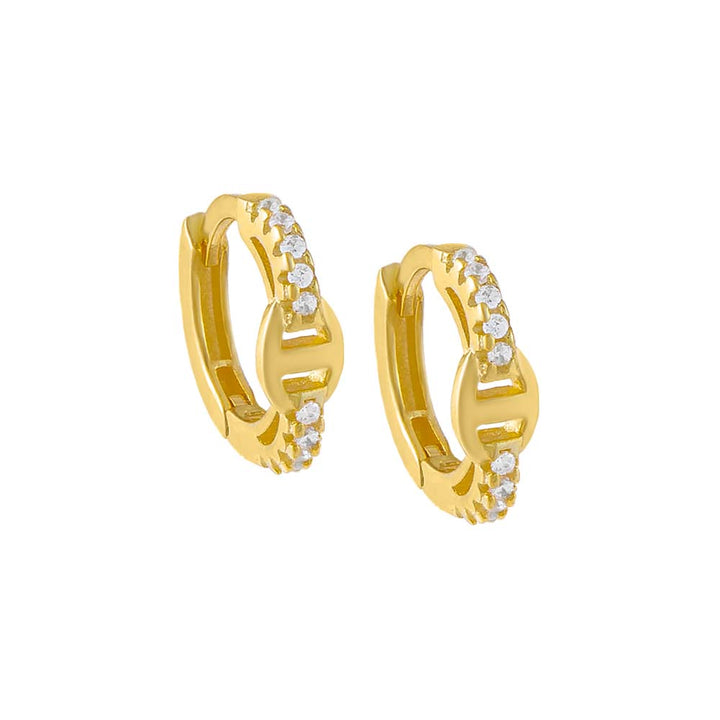 Gold Pavé x Mariner Link Huggie Earring - Adina Eden's Jewels