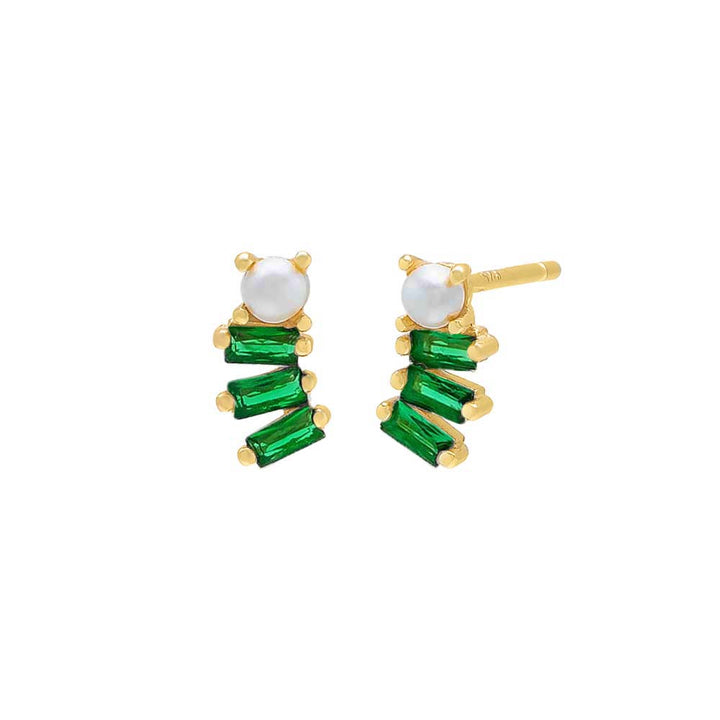 Emerald Green / Pair Pearl Baguette Curved Bar Stud Earring - Adina Eden's Jewels