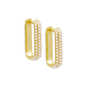 Pearl White Pearl Beaded Oval Huggie Earring - Adina Eden's Jewels