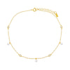 Gold / Pearl White CZ Bezel X Dangling Pearl Anklet - Adina Eden's Jewels