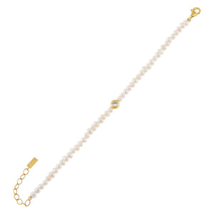 Pearl White Pearl CZ Bezel Bracelet - Adina Eden's Jewels