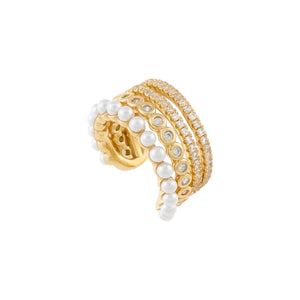 Pearl White Multi Row CZ Pearl Ear Cuff - Adina Eden's Jewels