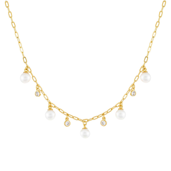 Pearl White CZ Bezel X Pearl Link Necklace - Adina Eden's Jewels