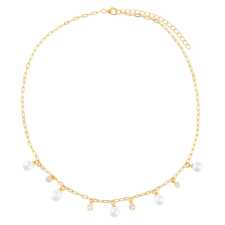  CZ Bezel X Pearl Link Necklace - Adina Eden's Jewels