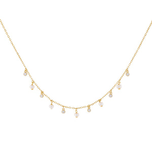 Pearl White CZ Bezel x Pearl Dangling Necklace - Adina Eden's Jewels