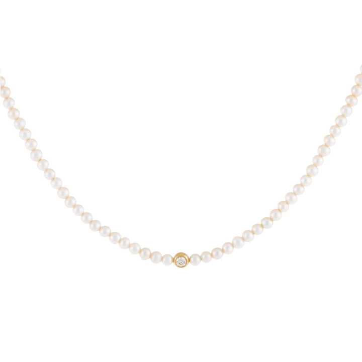 Pearl White Diamond Bezel Pearl Choker 14K - Adina Eden's Jewels