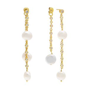 White Pearl X CZ Front Back Drop Earring - Adina Eden's Jewels