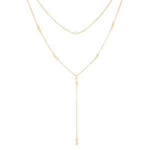 Pearl White CZ Bezel X Pearl Lariat - Adina Eden's Jewels