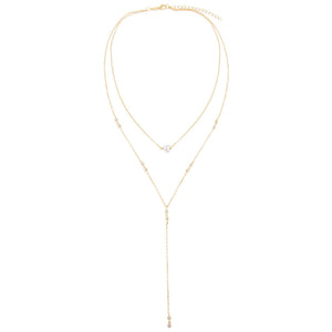  CZ Bezel X Pearl Lariat - Adina Eden's Jewels