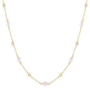 Pearl White CZ Bezel X Pearl Necklace - Adina Eden's Jewels