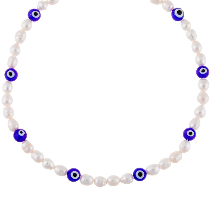 Pearl White Evil Eye Pearl Necklace - Adina Eden's Jewels