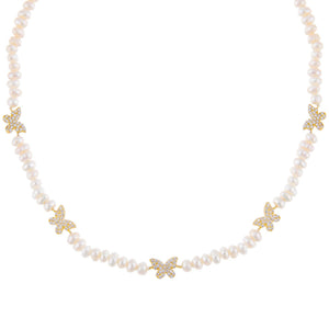 Pearl White CZ Butterfly Pearl Choker - Adina Eden's Jewels
