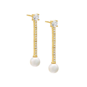 Gold Thin Pave Pearl Drop Stud Earring - Adina Eden's Jewels