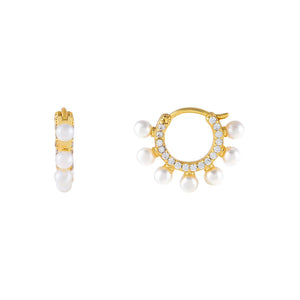 Pearl White CZ Pearl Hoop Earring - Adina Eden's Jewels