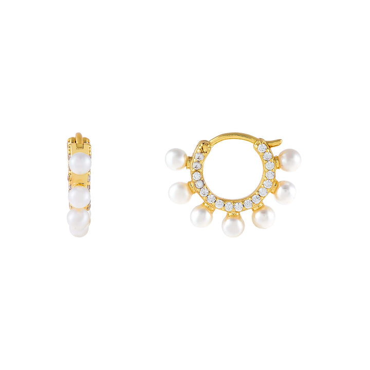 Pearl White CZ Pearl Hoop Earring - Adina Eden's Jewels
