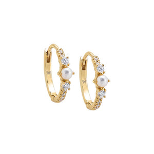 Pearl White / Pair Mini Pearl & CZ Huggie Earring - Adina Eden's Jewels