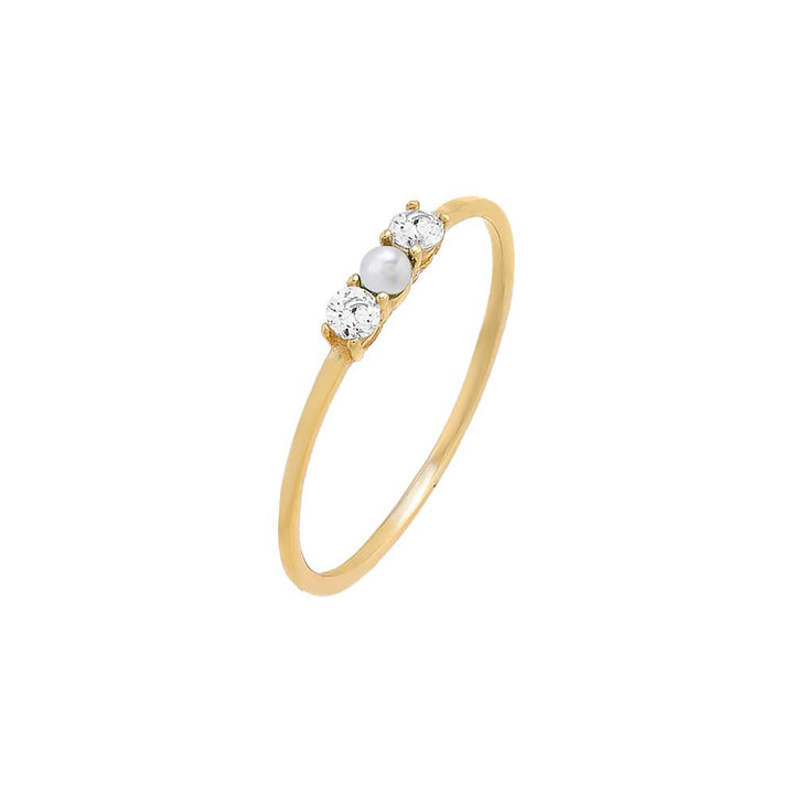 Pearl White / 5 Tiny CZ X Pearl Ring - Adina Eden's Jewels