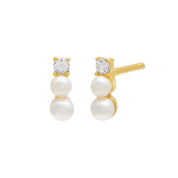 Pearl White CZ Double Pearl Stud Earring - Adina Eden's Jewels