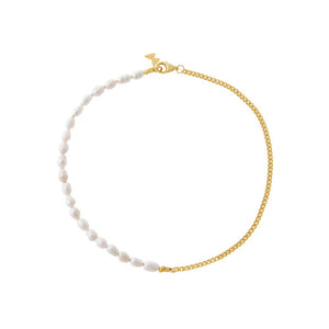 Pearl White Chunky Pearl X Cuban Chain Anklet - Adina Eden's Jewels