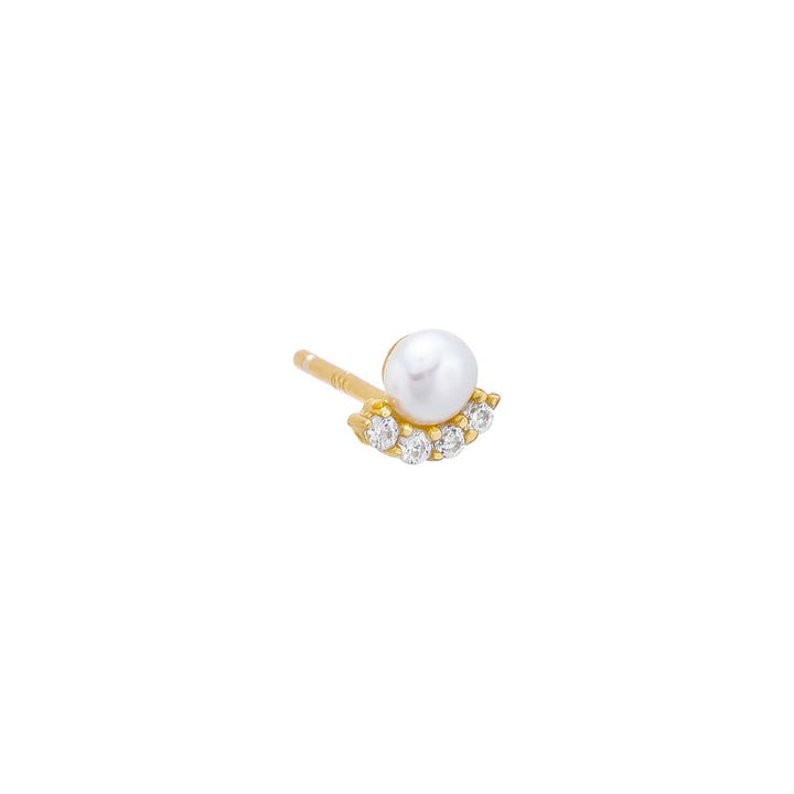 Pearl White / Single Mini Curved CZ X Pearl Stud Earring - Adina Eden's Jewels