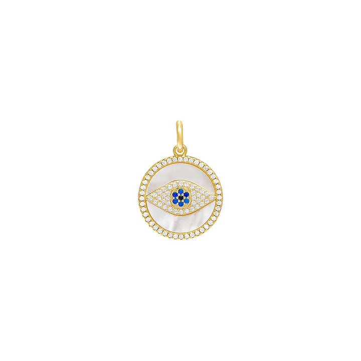 Mother of Pearl Pave Evil Eye Medallion Necklace Charm - Adina Eden's Jewels