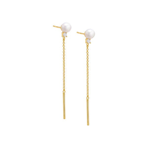 Pearl White / Pair Pearl Chain Bar Drop Stud Earring - Adina Eden's Jewels