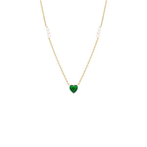 Emerald Green CZ Colored Heart X Pearl Cluster Necklace - Adina Eden's Jewels