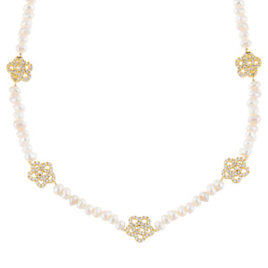 Pearl White CZ Rose Pearl Choker - Adina Eden's Jewels