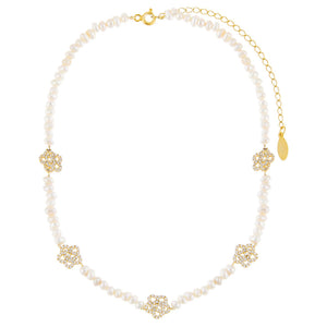  CZ Rose Pearl Choker - Adina Eden's Jewels