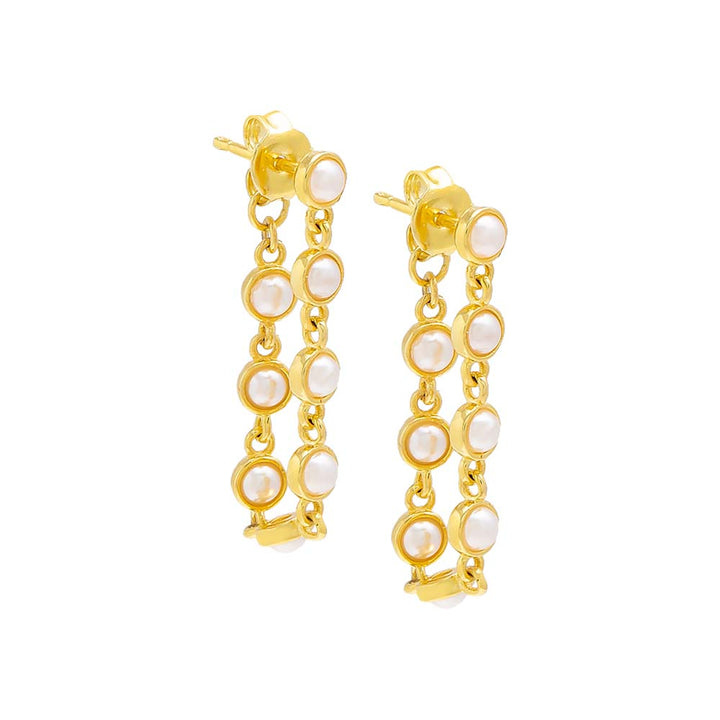 Gold / Pair Tiny Pearl Chain Front Back Stud Earring - Adina Eden's Jewels