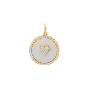 White Pave Mother Of Pearl Heart Coin Necklace Charm - Adina Eden's Jewels