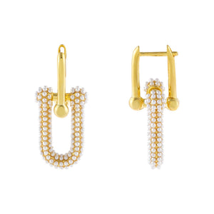 Pearl White Pearl U Chain Huggie Earring - Adina Eden's Jewels