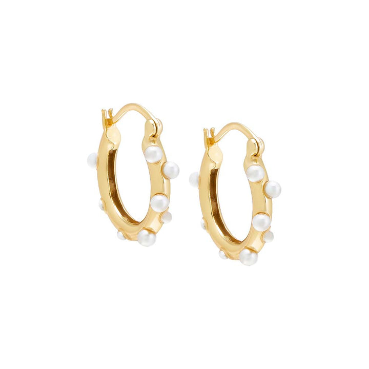 Pearl White / Pair Thin Scattered Pearl Hoop Earring - Adina Eden's Jewels