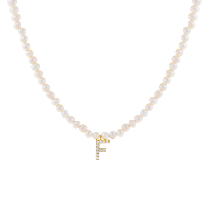 Pearl White / F CZ Initial Pearl Necklace - Adina Eden's Jewels
