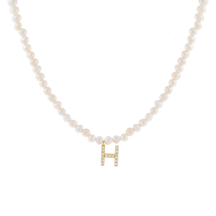Pearl White / H CZ Initial Pearl Necklace - Adina Eden's Jewels