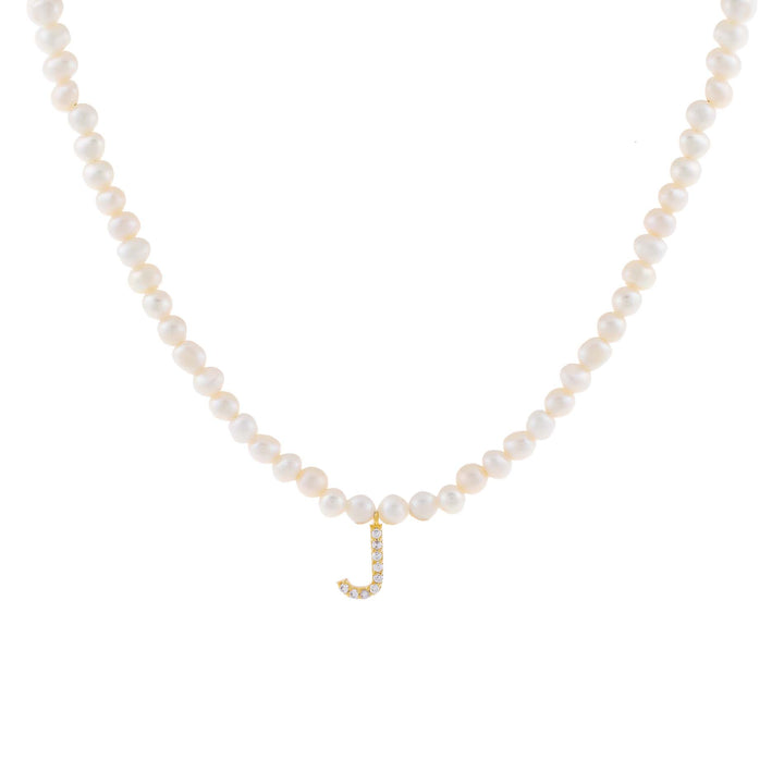 Pearl White / J CZ Initial Pearl Necklace - Adina Eden's Jewels
