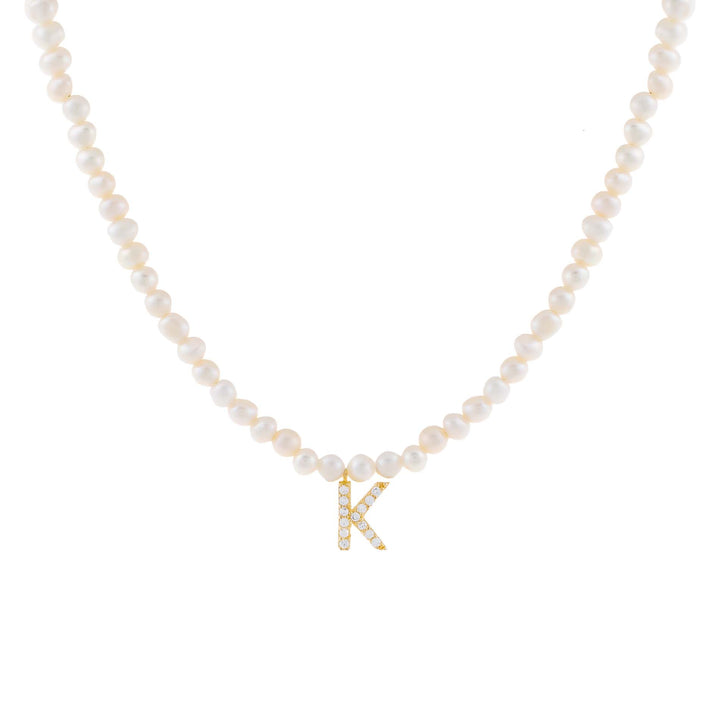 Pearl White / K CZ Initial Pearl Necklace - Adina Eden's Jewels