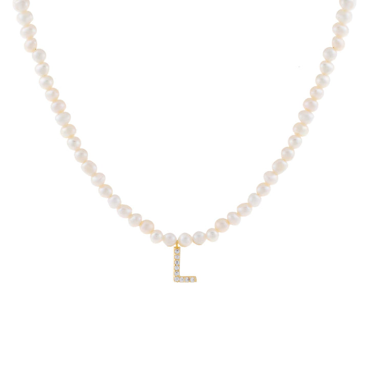 Pearl White / L CZ Initial Pearl Necklace - Adina Eden's Jewels