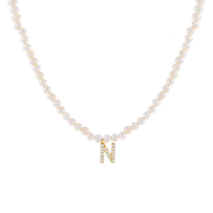 Pearl White / N CZ Initial Pearl Necklace - Adina Eden's Jewels