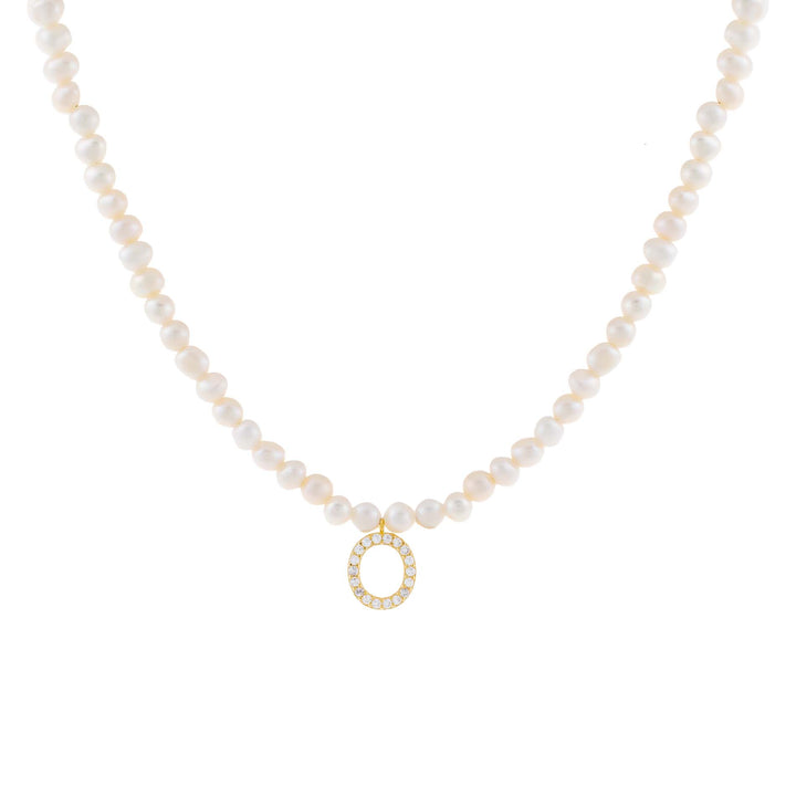 Pearl White / O CZ Initial Pearl Necklace - Adina Eden's Jewels