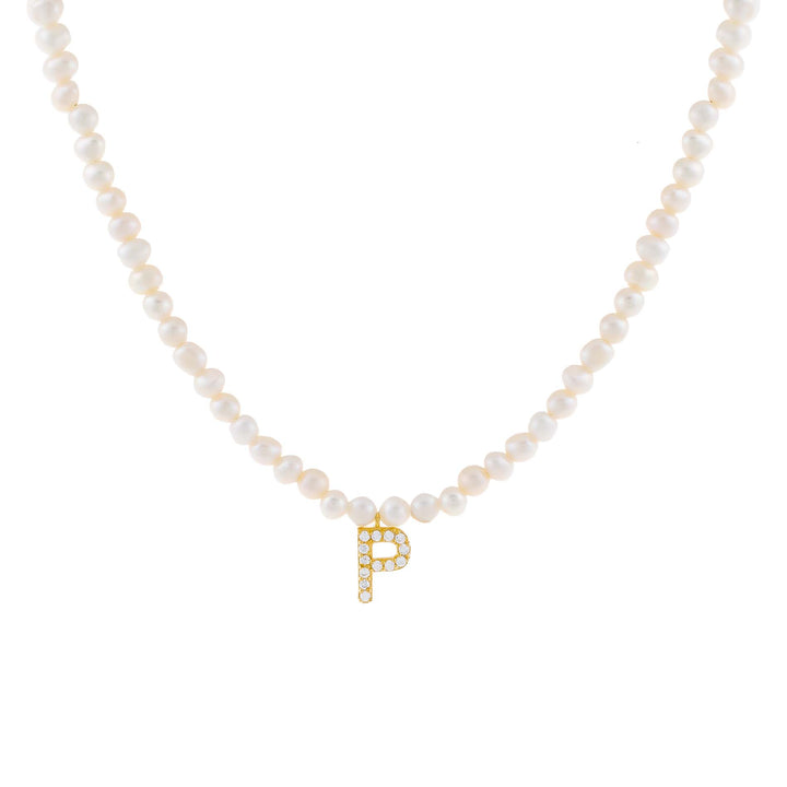 Pearl White / P CZ Initial Pearl Necklace - Adina Eden's Jewels