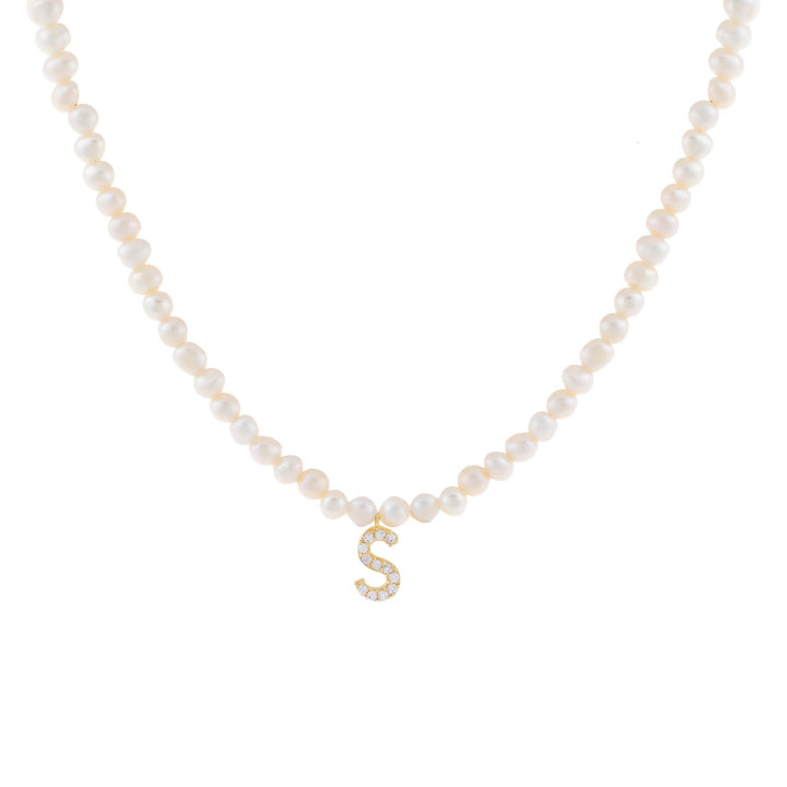 Pearl White / S CZ Initial Pearl Necklace - Adina Eden's Jewels