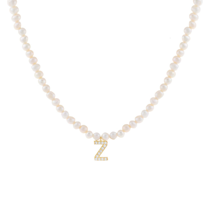 Pearl White / Z CZ Initial Pearl Necklace - Adina Eden's Jewels