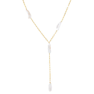 Pearl White Baroque Pearl Link Lariat - Adina Eden's Jewels
