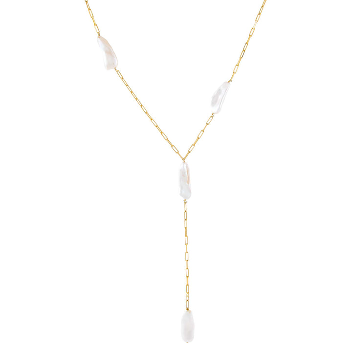 Pearl White Baroque Pearl Link Lariat - Adina Eden's Jewels