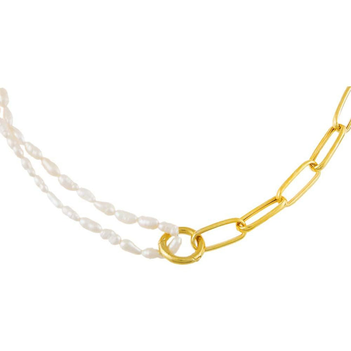 Pearl White Asymmetrical Freshwater Pearl Link Necklace - Adina Eden's Jewels