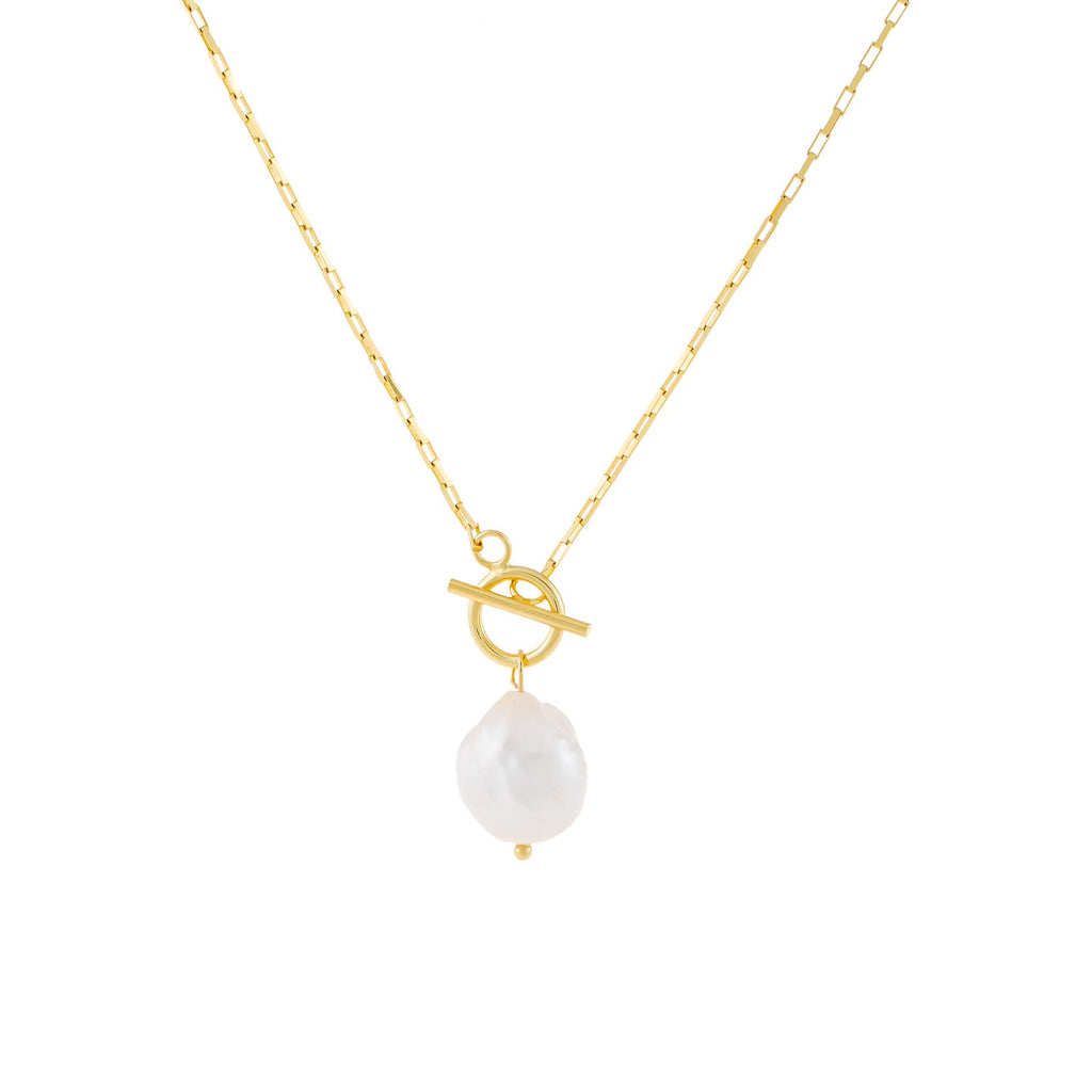 Gold Toggle Link Pearl Necklace - Adina Eden's Jewels