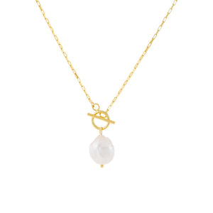 Gold Toggle Link Pearl Necklace - Adina Eden's Jewels