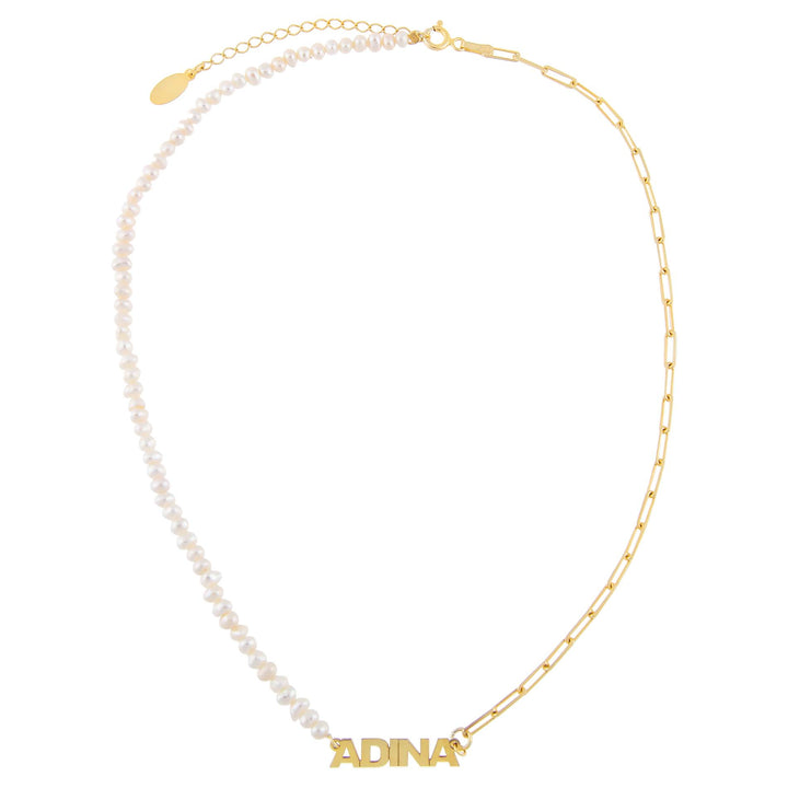  Pearl X Link Mini Nameplate Necklace - Adina Eden's Jewels