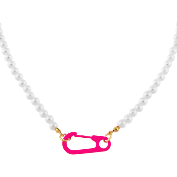Neon Pink Neon Paperclip Pearl Necklace - Adina Eden's Jewels